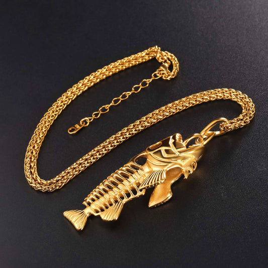 🐟🔥 “Golden Predator” – Colar Masculino em Aço Titânio