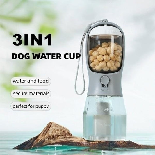 Garrafa Portátil 3 em 1 para Cães – Água, Comida e Sacos